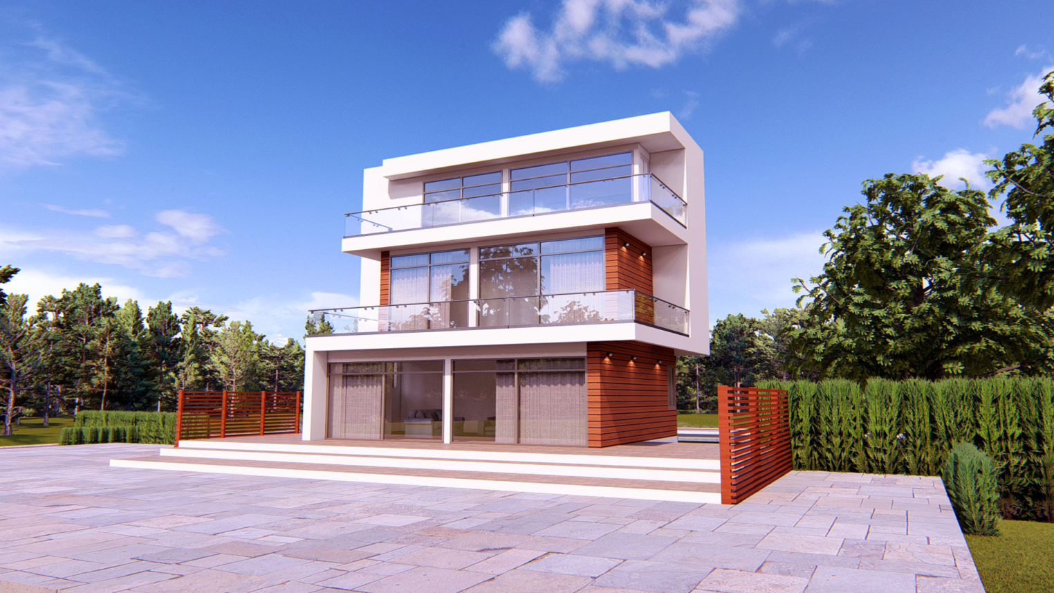 Modern 3-bedroom with basement 2 Modern 3-bedroom house with basement and large glass windows for natural light