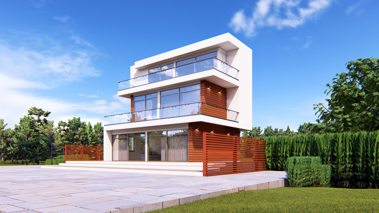 Modern 3-bedroom with basement 3 Modern 3-bedroom house with basement and large glass windows for natural light