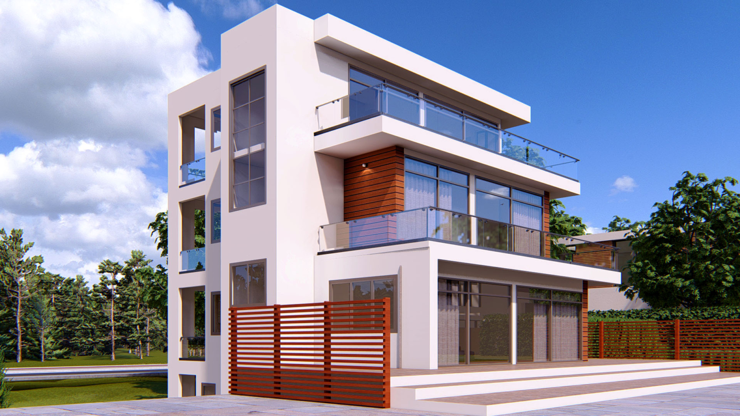 Modern 3-bedroom with basement 4 Modern 3-bedroom house with basement and large glass windows for natural light