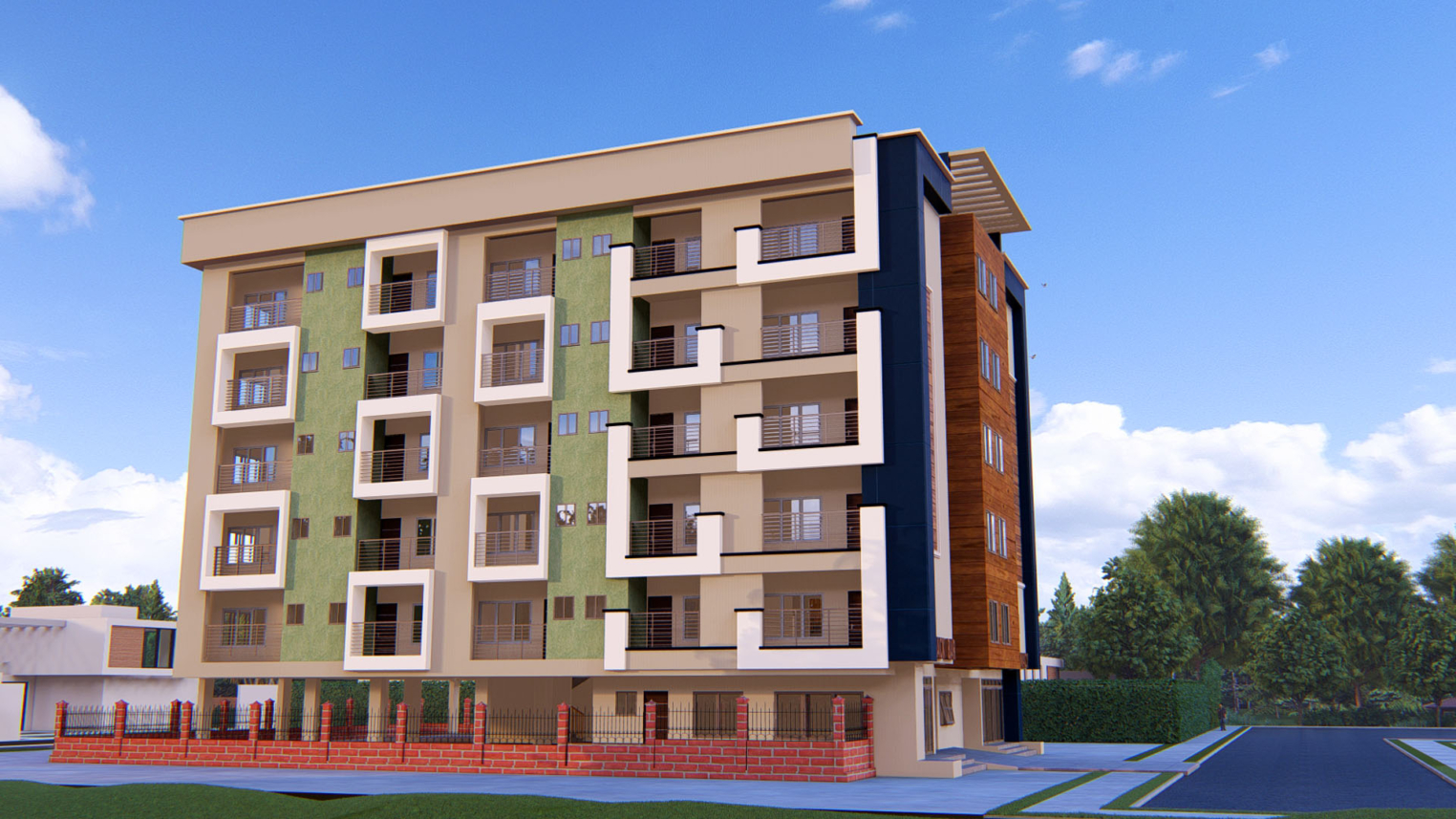 Multi-storey student hostel 4 Modern multi-storey student hostel with shared living spaces and balconies