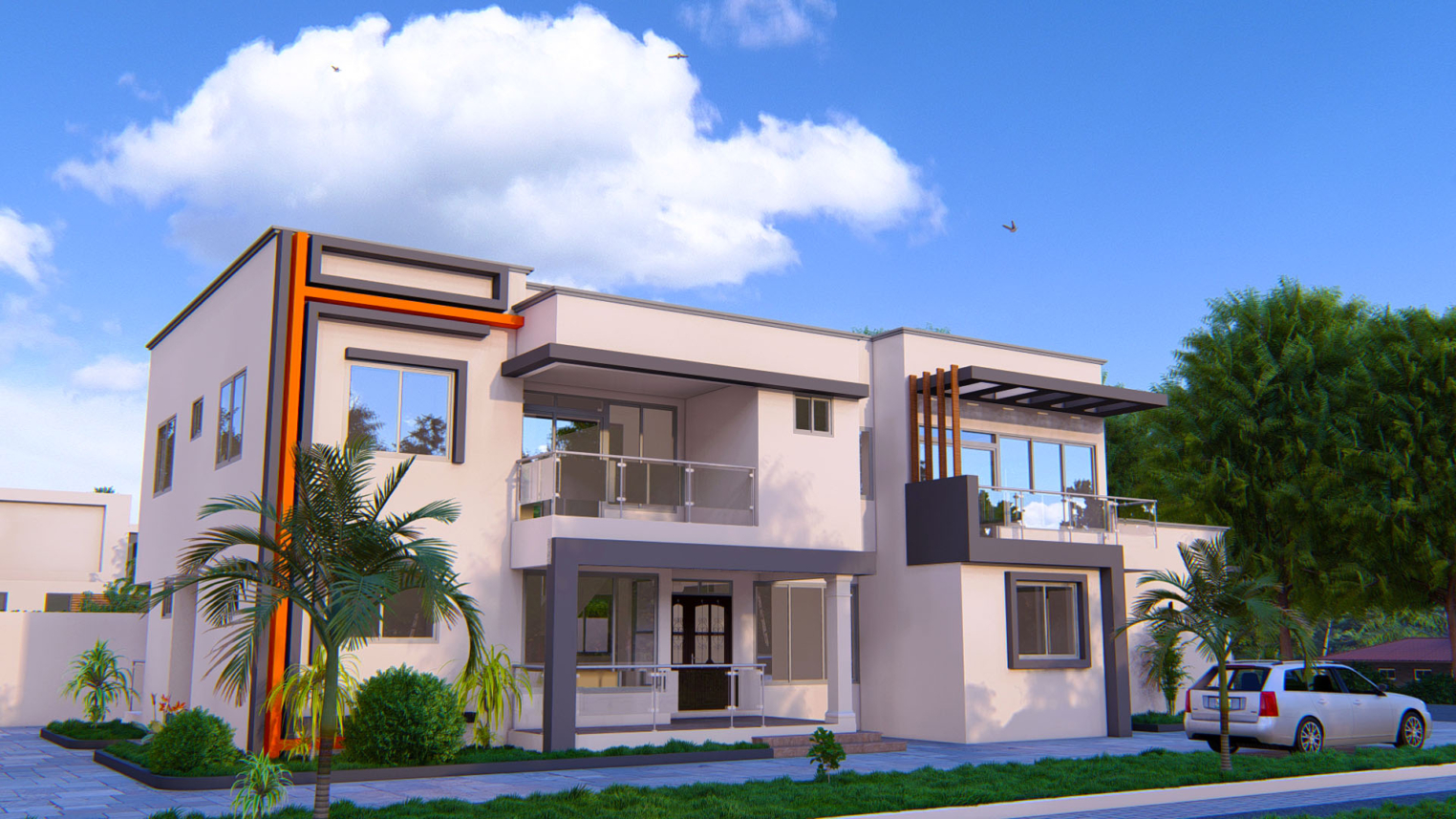 Modern 5-bedroom duplex with attached commercial shop exterior view