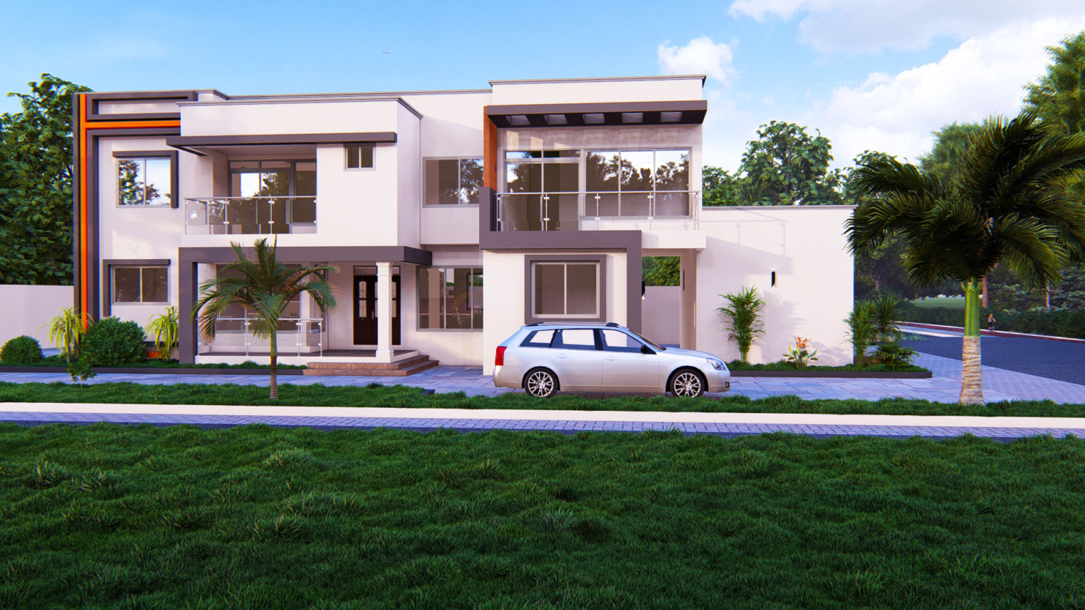 Modern 5-bedroom duplex with attached commercial shop exterior view