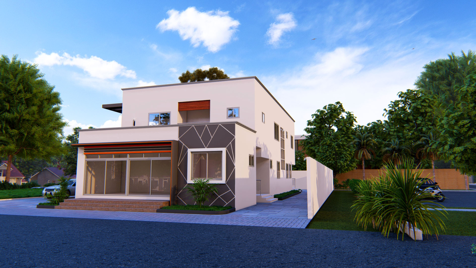 Modern 5-bedroom duplex with attached commercial shop exterior view