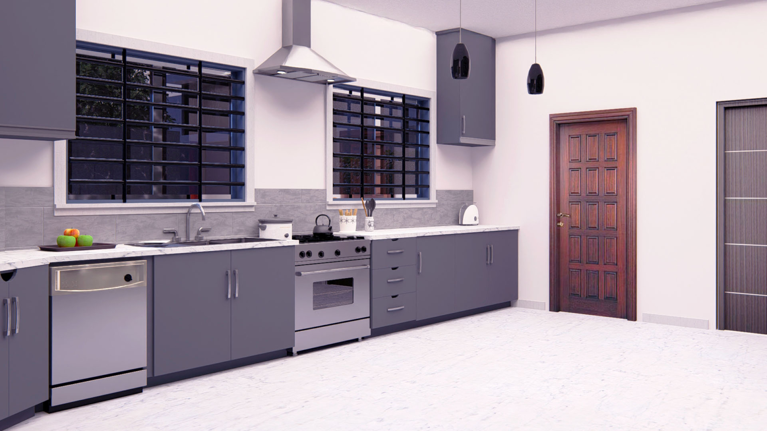 3D kitchen design 6 3D kitchen design showcasing modern cabinetry, island counter, and sleek appliances