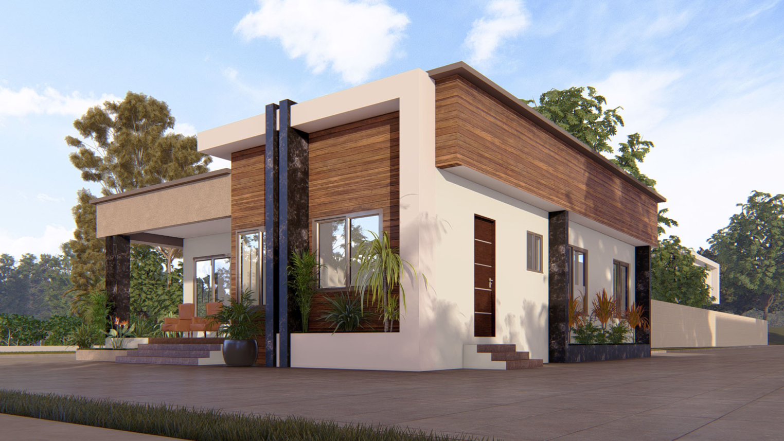 3-bedroom house architectural design 4 Architectural design of a modern 3-bedroom house with open layout and stylish exterior