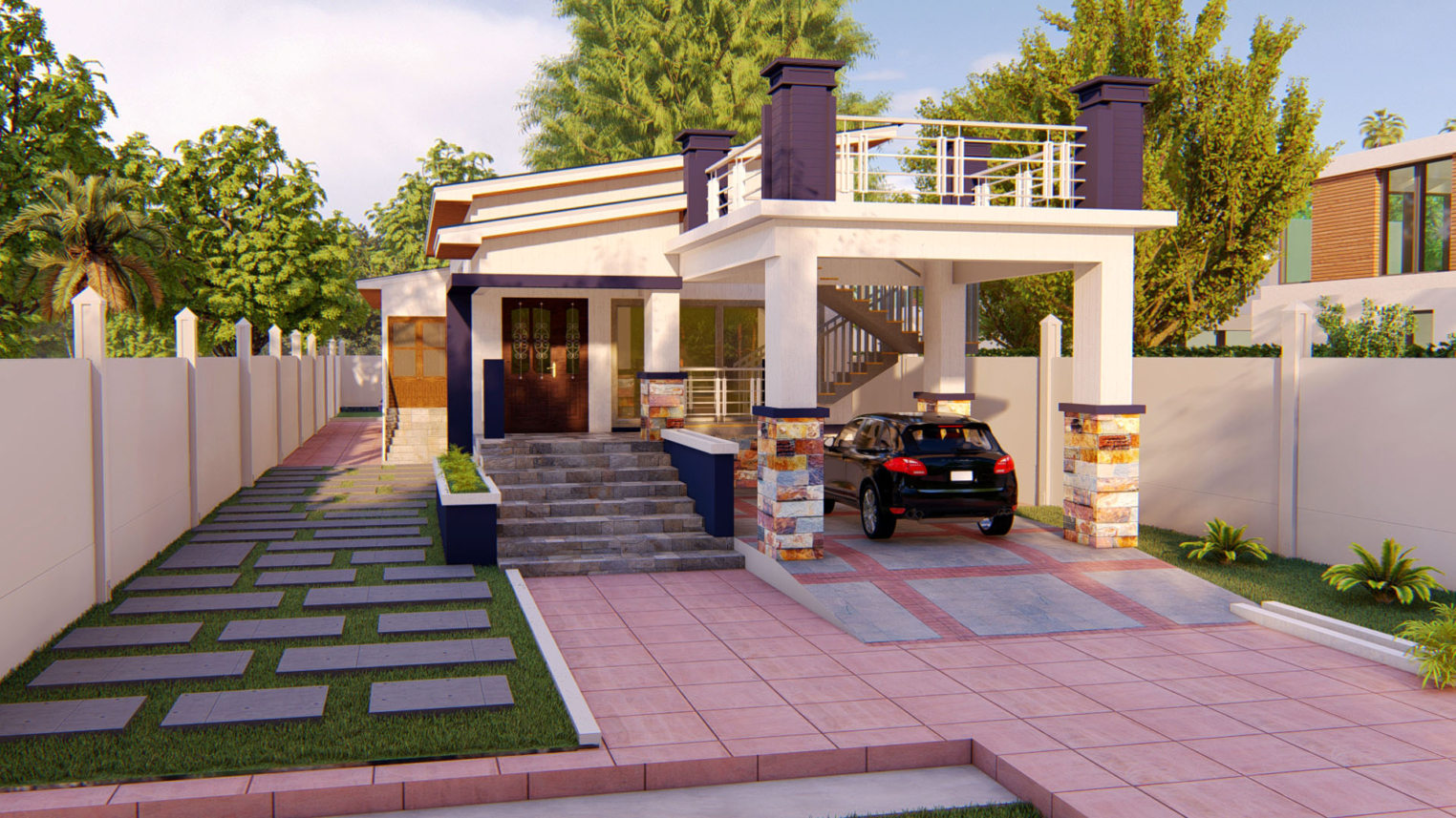 3-bedroom narrow house design 2 3-bedroom narrow house design with vertical layout, modern exterior, and compact urban footprint.