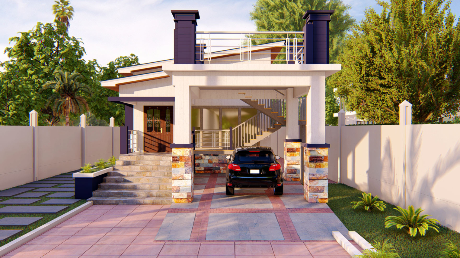 3-bedroom narrow house design 4 3-bedroom narrow house design with vertical layout, modern exterior, and compact urban footprint.