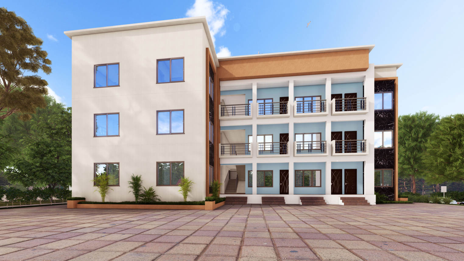 Modern student hostel design 2 Modern student hostel design with sleek architecture and communal outdoor spaces