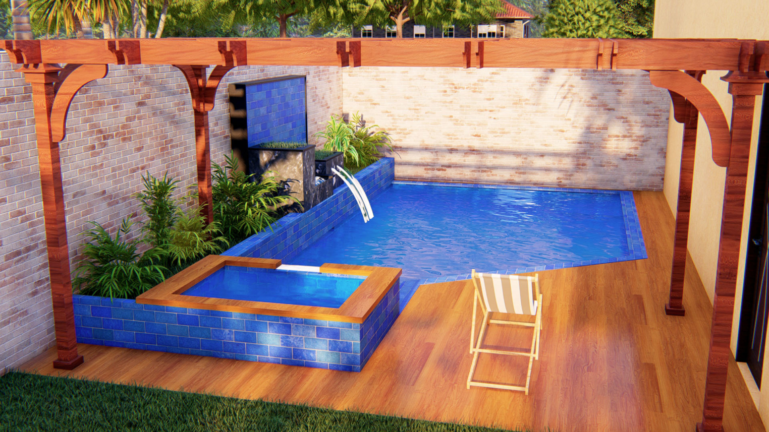 Pool Design for Small Yards 2 Compact swimming pool design for small backyard with space-saving layout and cozy seating area