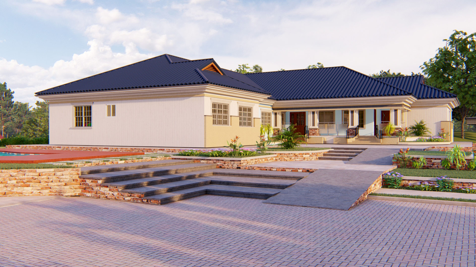 5-bedroom house architectural design 2 : 5-bedroom house architectural design with modern features, spacious layout, and stylish exterior elements.