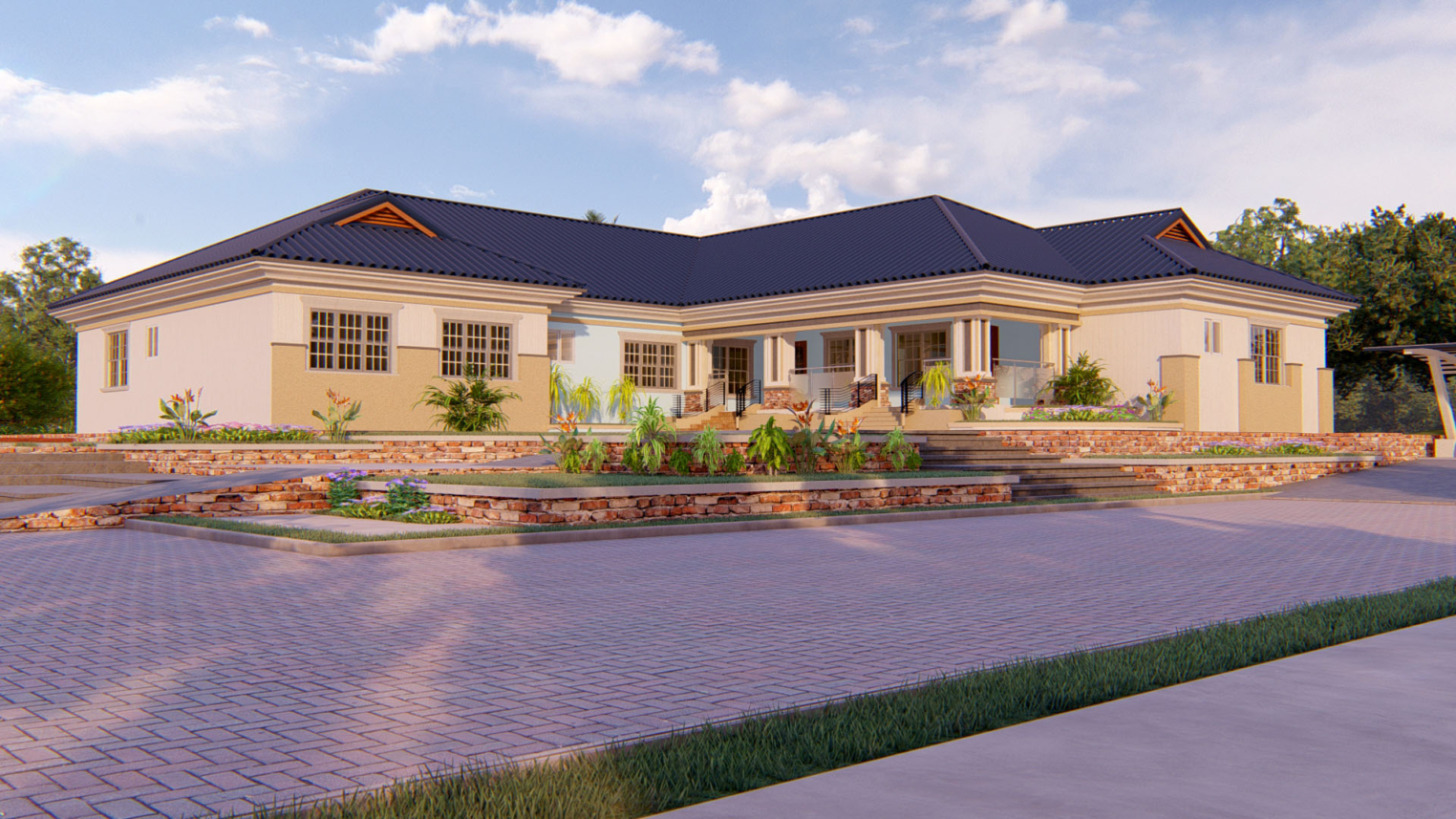 5-bedroom house architectural design 3 : 5-bedroom house architectural design with modern features, spacious layout, and stylish exterior elements.