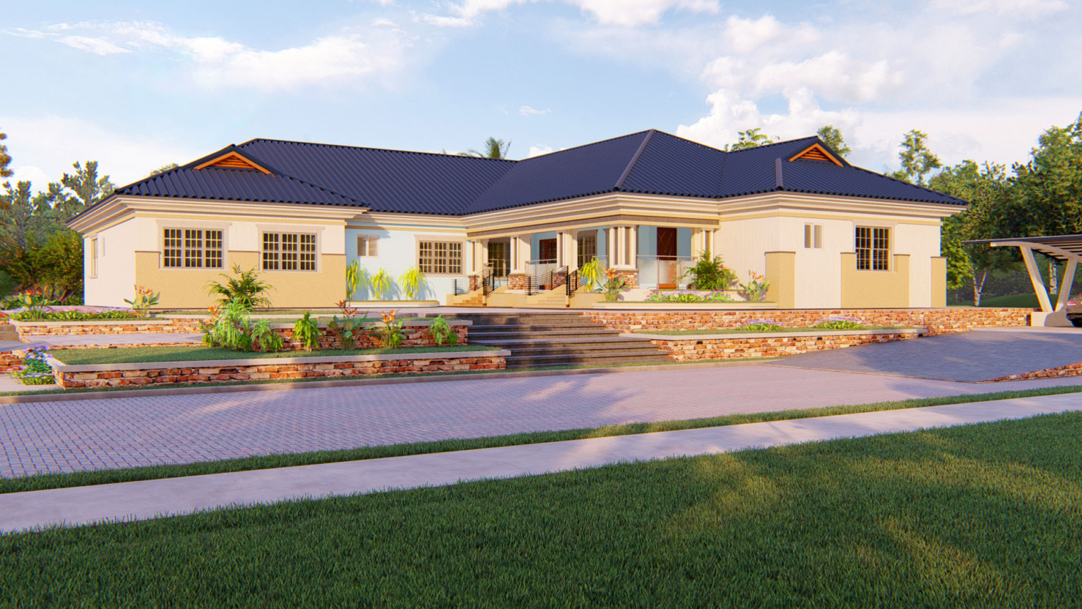 5-bedroom house architectural design 4 : 5-bedroom house architectural design with modern features, spacious layout, and stylish exterior elements.