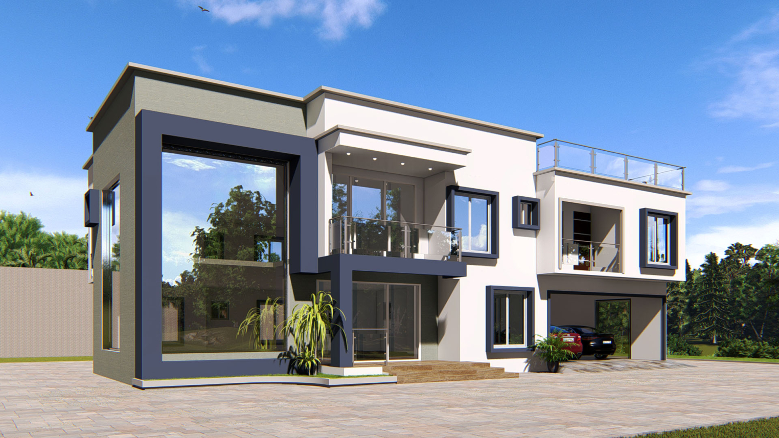 2-3 bedroom apartment design 2 Modern 2-3 bedroom apartment exterior design with balconies and large window