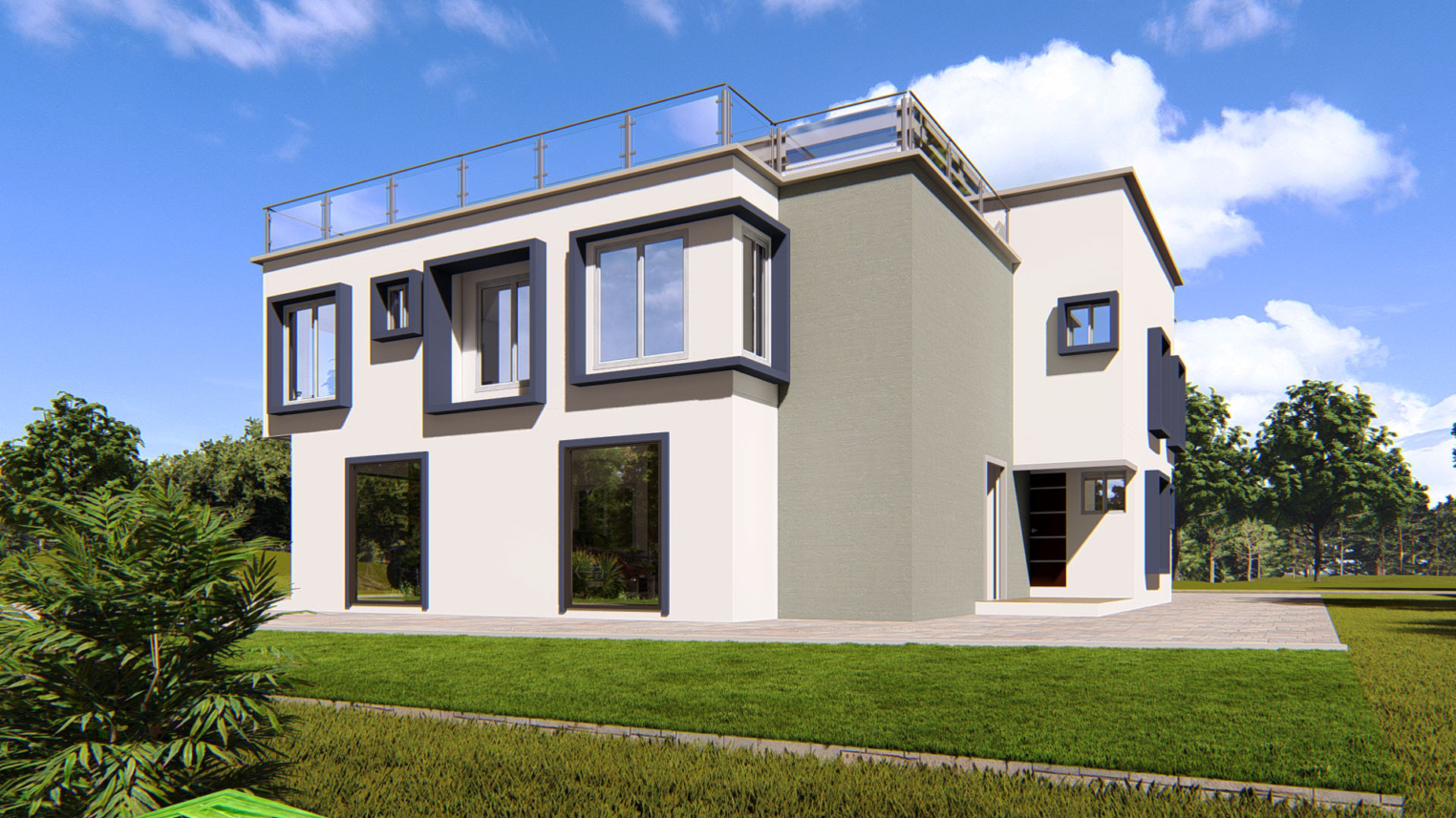 2-3 bedroom apartment design 3 Modern 2-3 bedroom apartment exterior design with balconies and large window