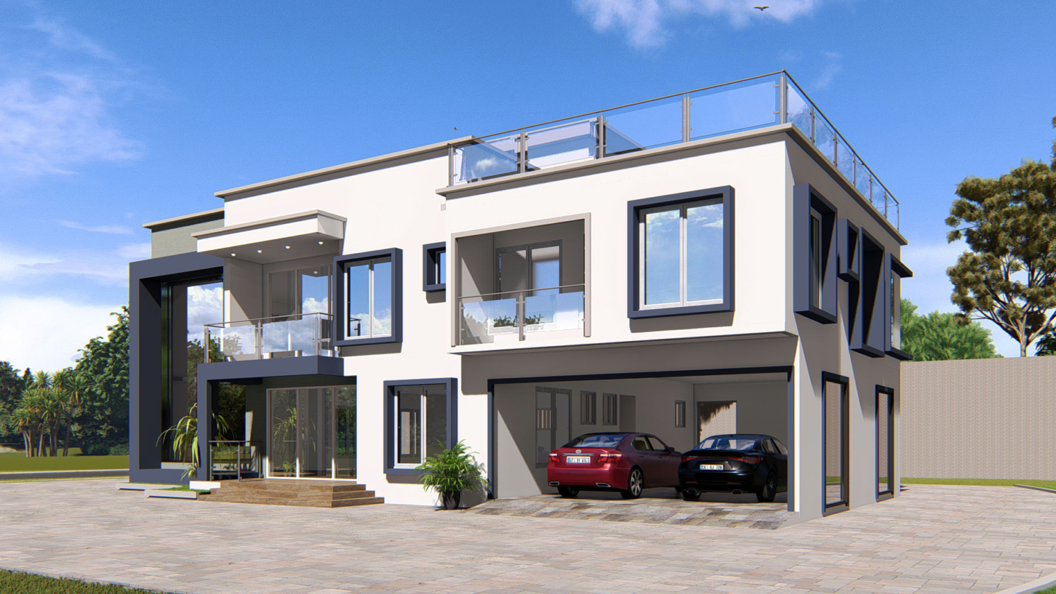 2-3 bedroom apartment design 4 Modern 2-3 bedroom apartment exterior design with balconies and large window