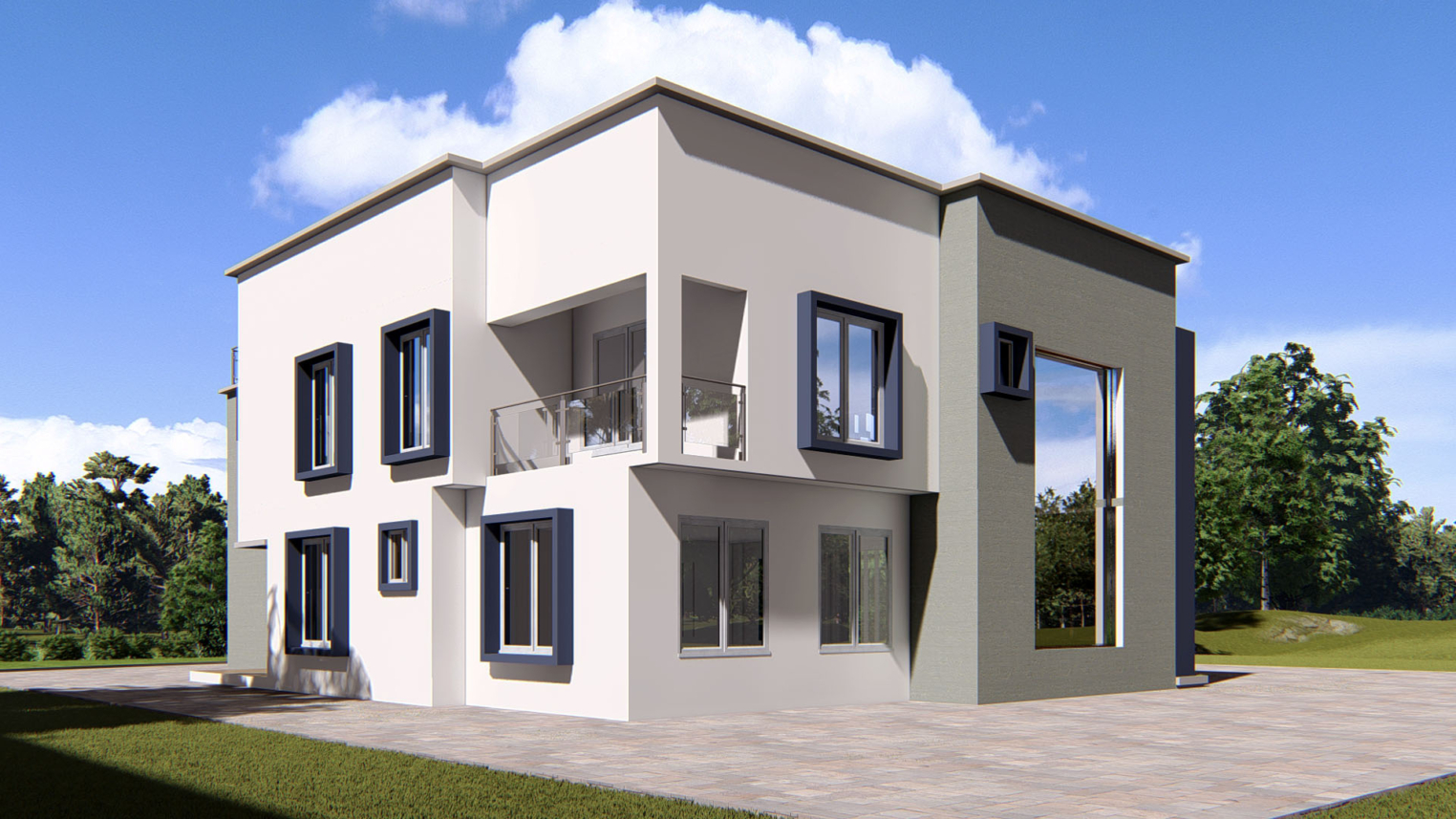 2-3 bedroom apartment design 5 Modern 2-3 bedroom apartment exterior design with balconies and large window