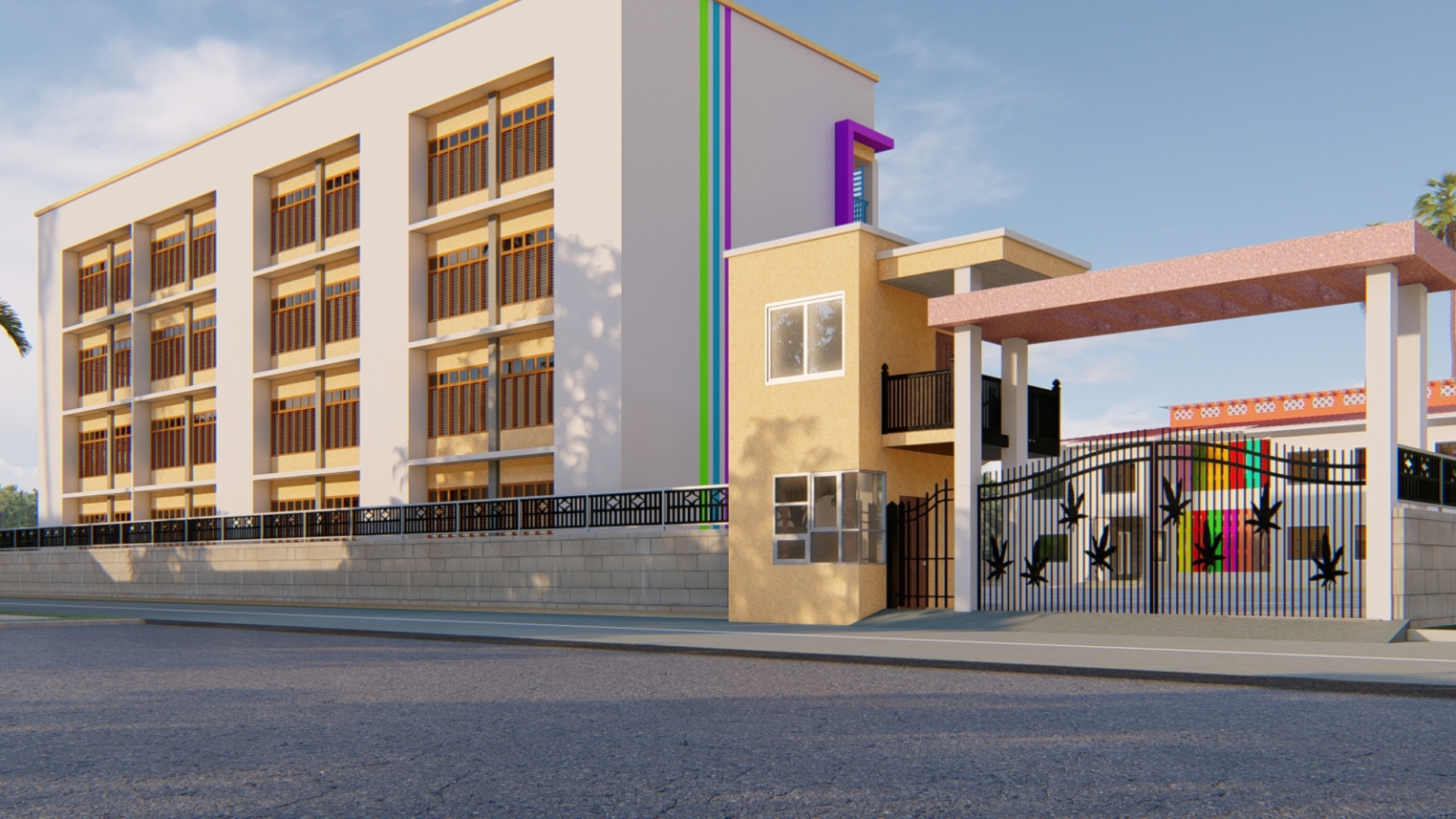 school entrance security gate design 2 School entrance security gate design with controlled access, fencing, and safety signage for student protection