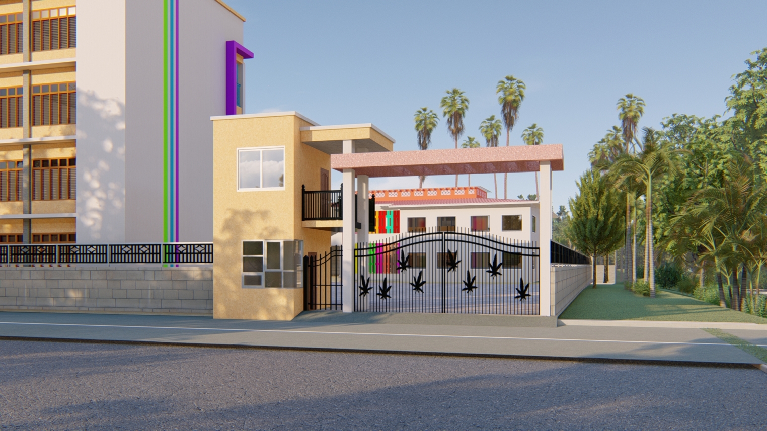 school entrance security gate design 4 School entrance security gate design with controlled access, fencing, and safety signage for student protection