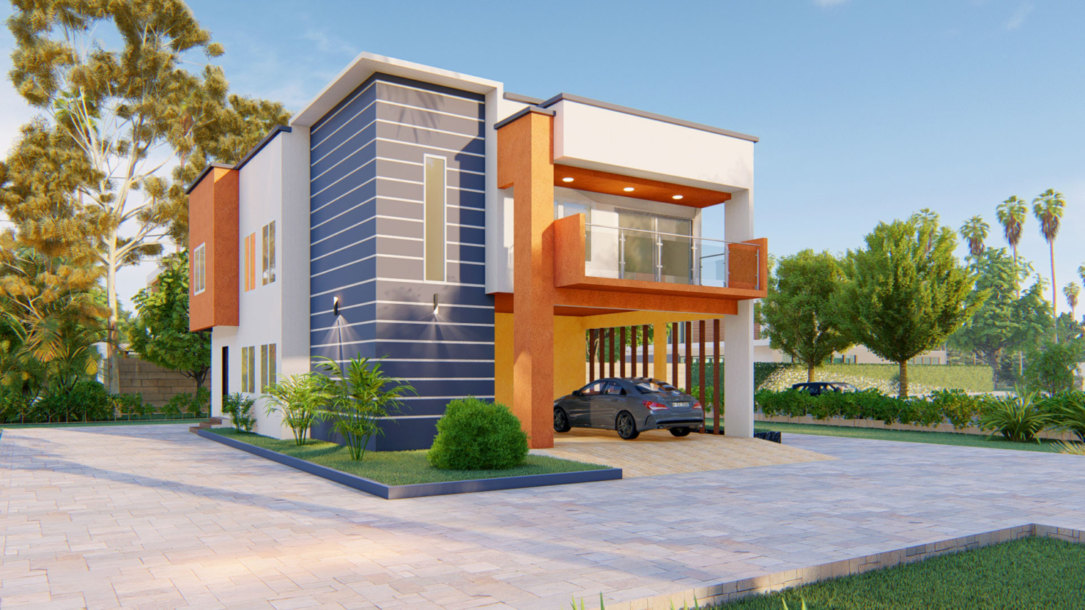 4-bedroom duplex exterior design 2 Exterior design of a modern 4-bedroom duplex with contemporary architecture