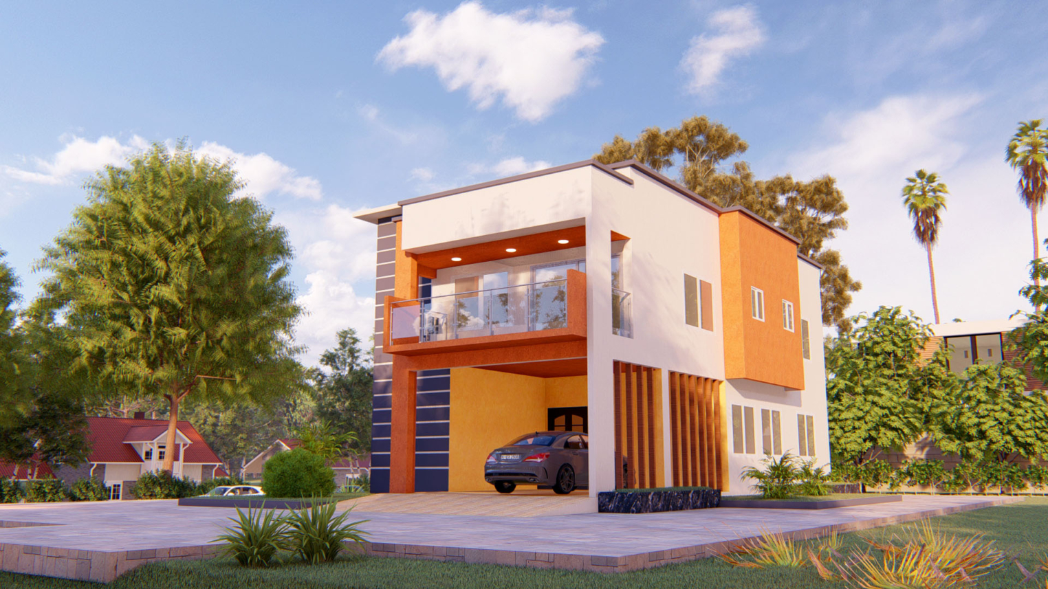 4-bedroom duplex exterior design 3 Exterior design of a modern 4-bedroom duplex with contemporary architecture